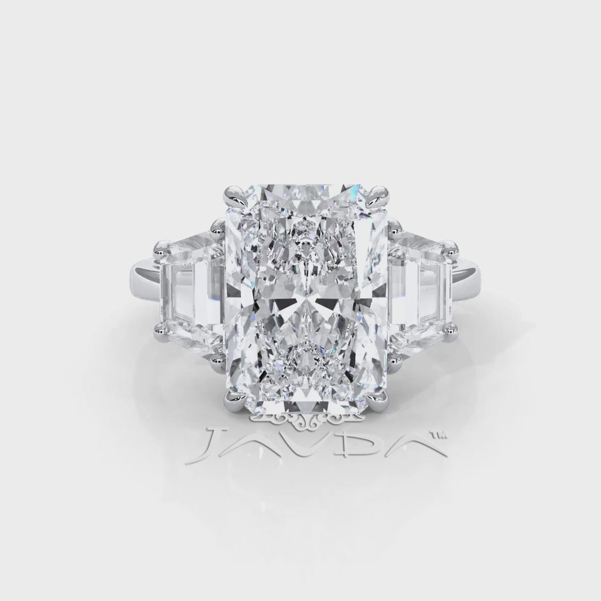 3 Stone Radiant Lab Grown Diamond Engagement Ring IGI 14k White Gold 5.04 Ctw.